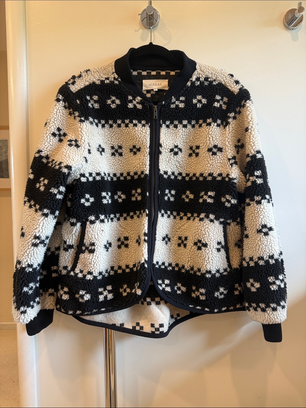 Greats Kids Black & White Patterned Sherpa Zip Jacket